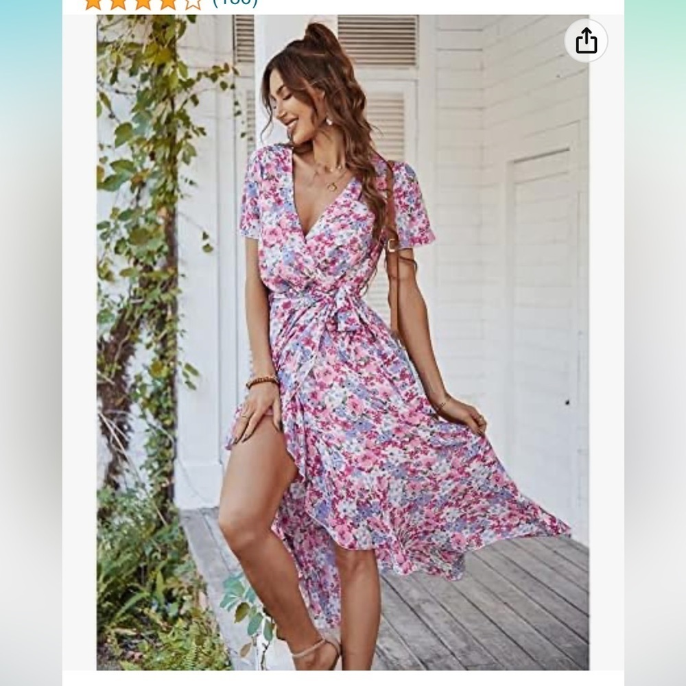 GRACEASY DRESS PINK  WHITE FLORAL PRINT FIT FLAIR WRAP SUMMER DRESS SIZE XL NET